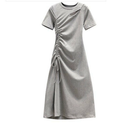Hot selling hollow drawstring dress [grey] [size L-4XL] (please contact customer service to confirm the delivery size after placing the order)