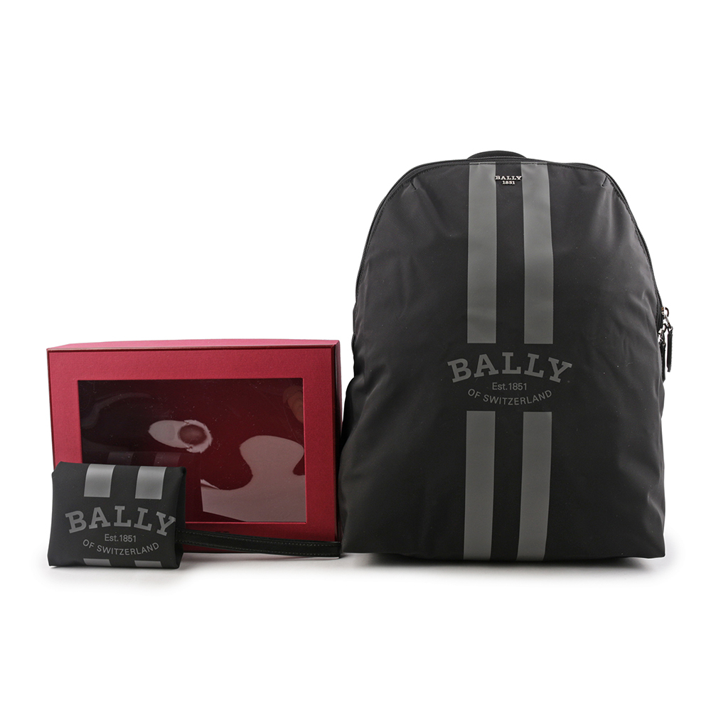 【BALLY】On The Go Round 條紋尼龍後背包(黑色)(贈收納袋) 6301988