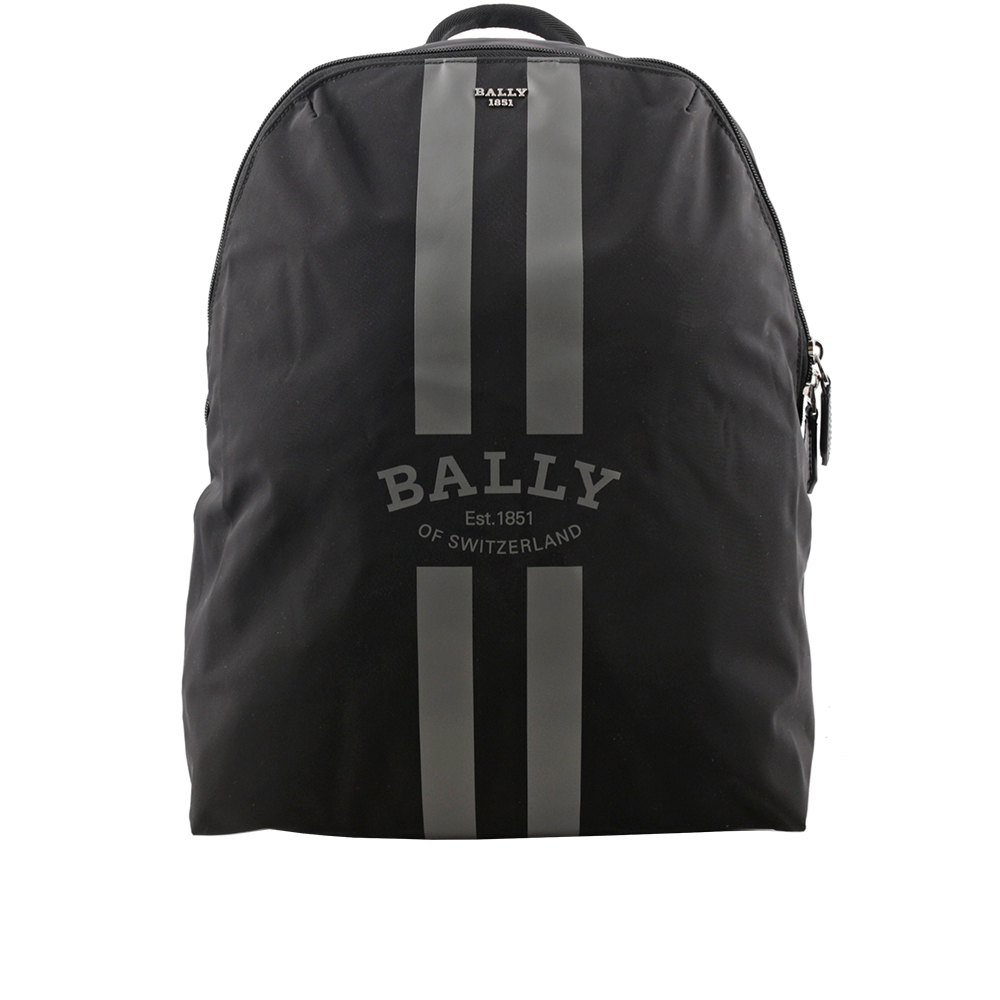 【BALLY】On The Go Round 條紋尼龍後背包(黑色)(贈收納袋) 6301988