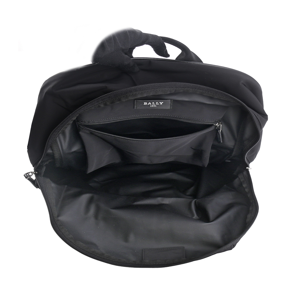 【BALLY】On The Go Round 條紋尼龍後背包(黑色)(贈收納袋) 6301988