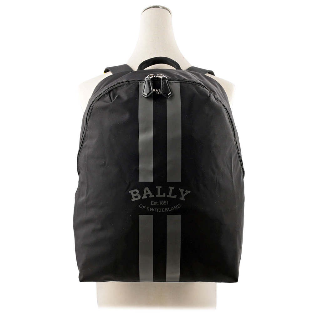 【BALLY】On The Go Round 條紋尼龍後背包(黑色)(贈收納袋) 6301988