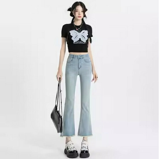 Hot selling high-waisted cropped jeans [nostalgic blue] [XS-2XL size] (please contact customer service to confirm the delivery size after placing the order)