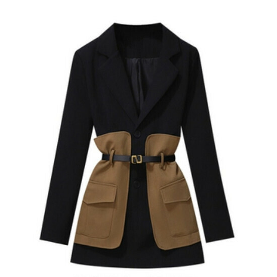 Hot selling contrasting color blazer [black] [M-3XL size] (please contact customer service to confirm the delivery size after placing the order)