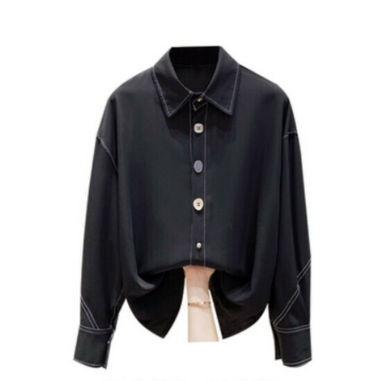 Hot selling long-sleeved slimming shirt [black] [L-4XL size] (please contact customer service to confirm the delivery size after placing the order)
