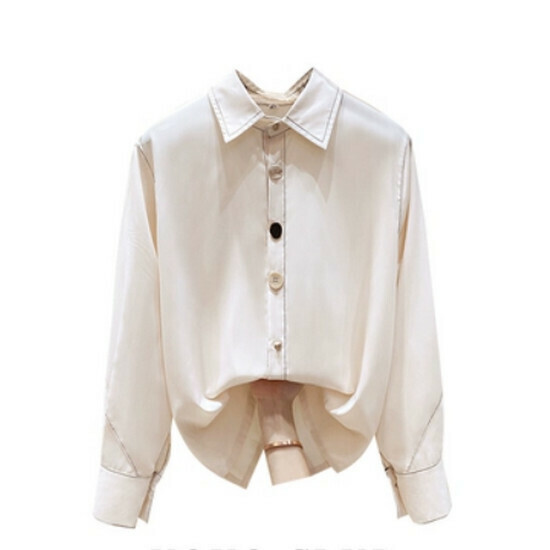 Hot selling long-sleeved slimming shirt [Apricot] [L-4XL size] (please contact customer service to confirm the delivery size after placing the order)