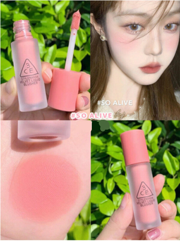 Hot Selling 3CE Mood Monochrome Blush/Highlight All-in-One Contour Palette - Liquid Blush #SO ALIVE Cherry Pink Cream + Beauty Egg
