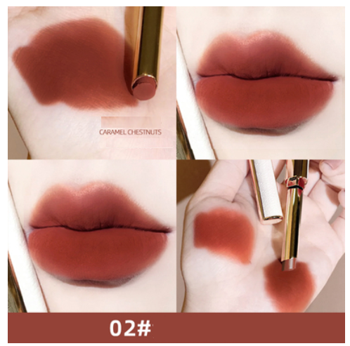 Hot selling lip glaze lipstick non-fading non-stick cup velvet matte (02#) (caramel chestnut)