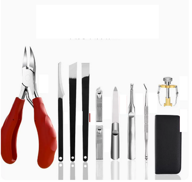 Hot selling special scissors for nail grooves (Specifications: Chinese red manicure pliers (11-piece set) (with leather case))