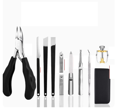 Hot selling special scissors for nail grooves (Specifications: Armor black manicure pliers (11-piece set) (with leather case))
