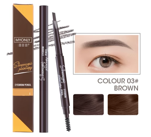 Popular 2-piece double-ended ultra-fine triangular eyebrow pencil with brush, waterproof, long-lasting, non-fading and non-fading (03#) (Zhongca)