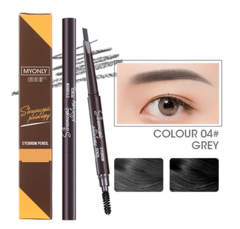 Popular 2-piece double-ended extremely fine triangular eyebrow pencil with brush, waterproof, long-lasting, non-fading and non-fading (04#) (grey)