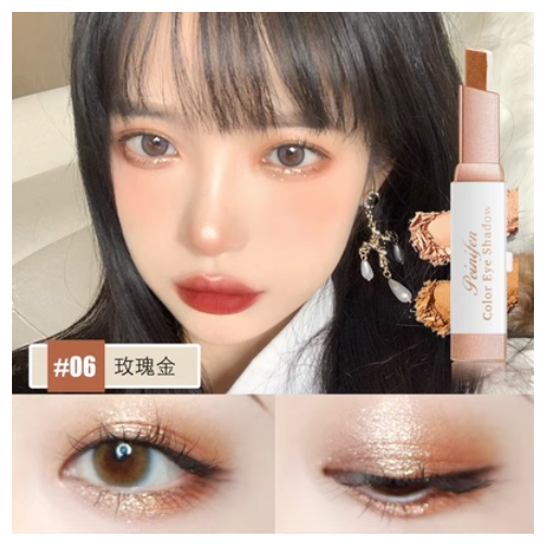 Popular lazy eyeshadow stick, one touch two-color matte, waterproof, sweatproof, long-lasting and non-smudged (06#) (Rose Gold)