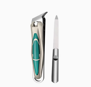 Popular nail scissors with sharp tips for pedicure (specifications: emerald green slant tip + nail file)