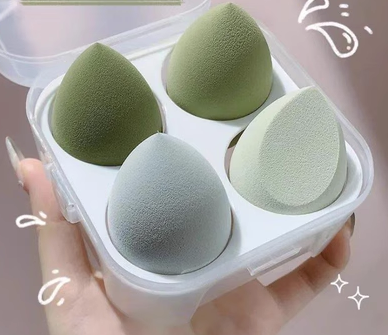 爆款(4個裝)乾濕兩用海綿美妝蛋粉撲(元氣牛油果)（尺寸:3.5*5.5CM)