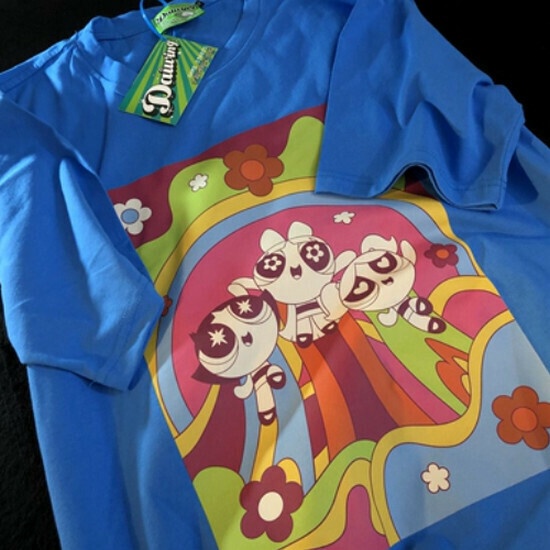 Hot selling cartoon couple cotton and linen short-sleeved T-shirt [blue] [S-XL size] (please contact customer service to confirm the delivery size after placing the order)