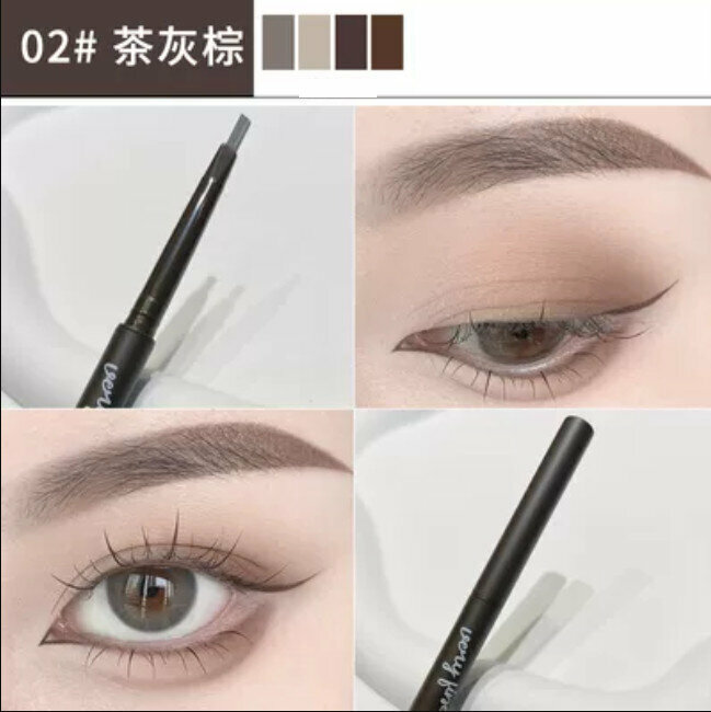 Hot recommendation for beginners waterproof and sweatproof double-ended ultra-fine eyebrow pencil-#02 tea gray brown
