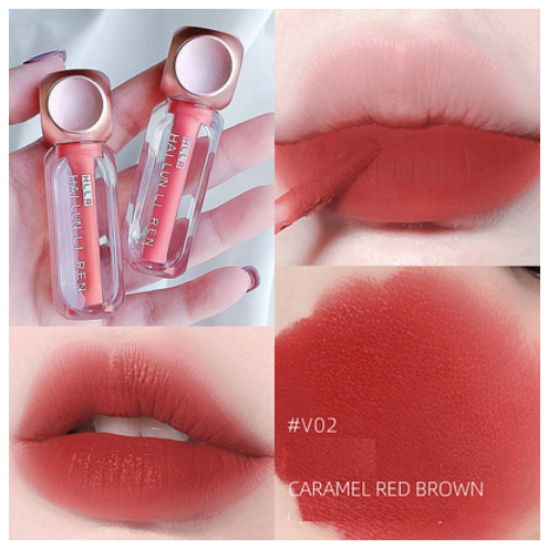 Hotly recommended lip glaze lipstick that does not fade, matte matte (V02#) (caramel red brown)