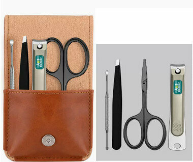 Hot recommended eyebrow trimming scissors (specifications: black nose hair scissors (round head) + nail scissors + ear scoop + eyebrow clip 4-piece set)