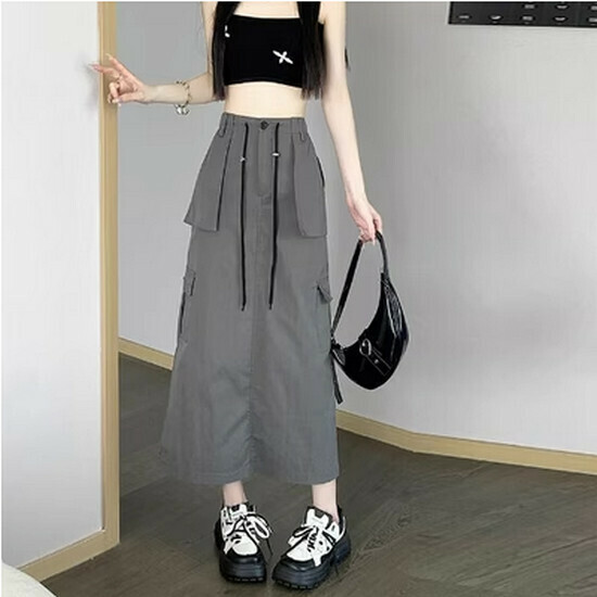 Hot selling workwear drawstring skirt [dark gray] [S-2XL size] (please contact customer service to confirm the delivery size after placing the order)