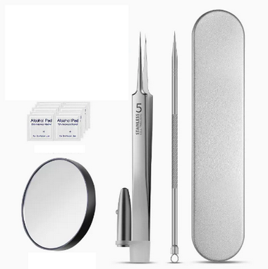 Hotly recommended professional blackhead tweezers and acne needles (specifications: lighted cell clip + acne needle + 5x mirror)