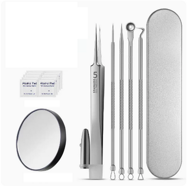 Hotly recommended professional blackhead tweezers and acne needles (specifications: lighted cell clip + 4 acne needles + 5x lens)