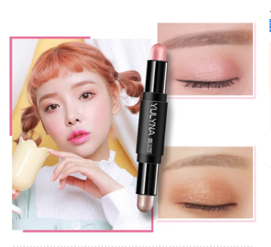 Hotly recommended two-color eyeshadow stick waterproof and long-lasting earth-colored high-gloss pearlescent glitter (3#) (peach pink + light golden brown)
