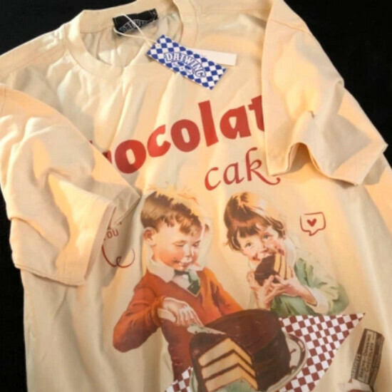 Hot Selling One Eat a Day Short-sleeved T-shirt [Apricot] [S-XL] (please contact customer service to confirm the delivery size after placing the order)