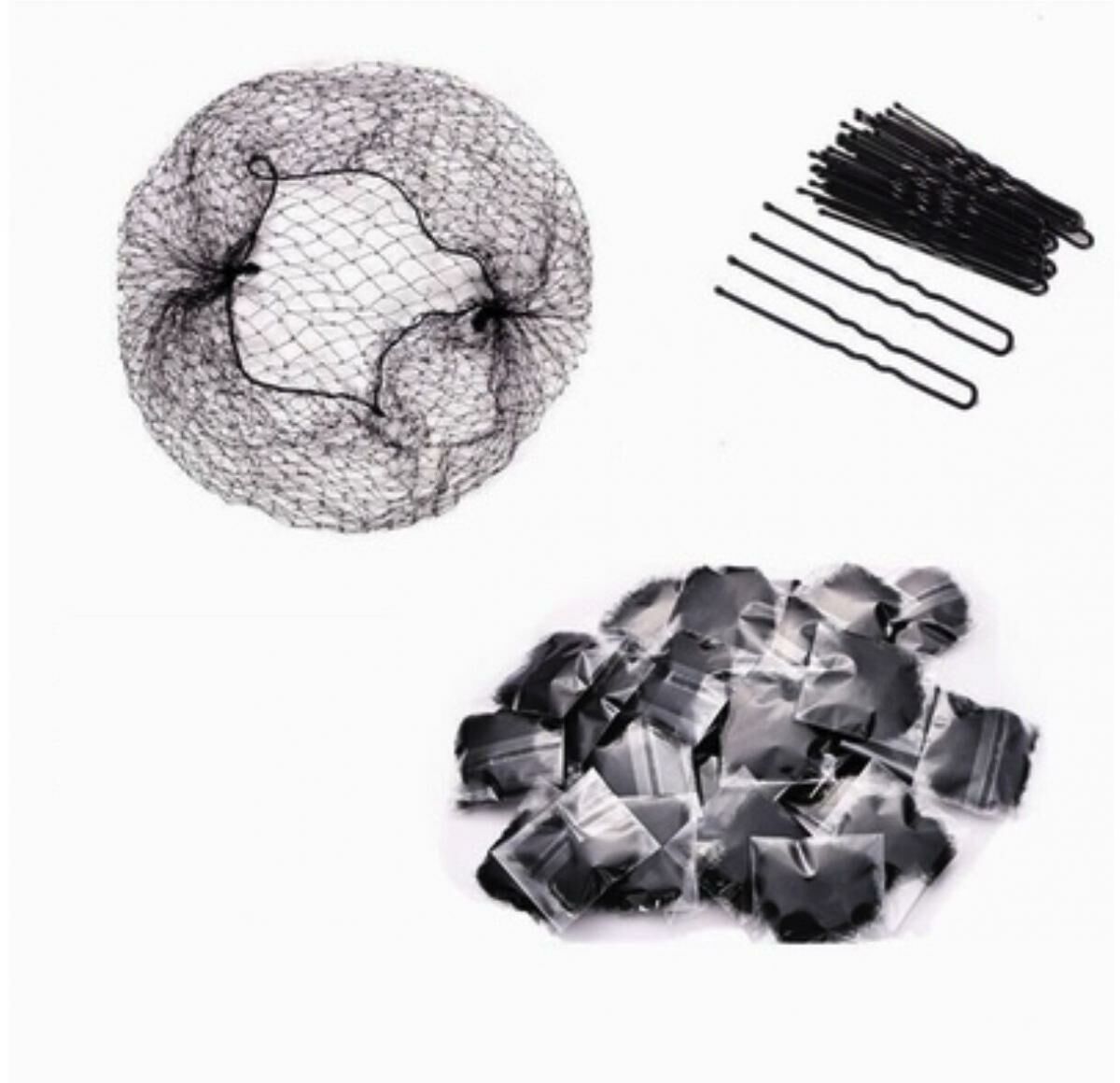 New styling invisible hair net (30 hair nets 50cm + 50 U-shaped clips)