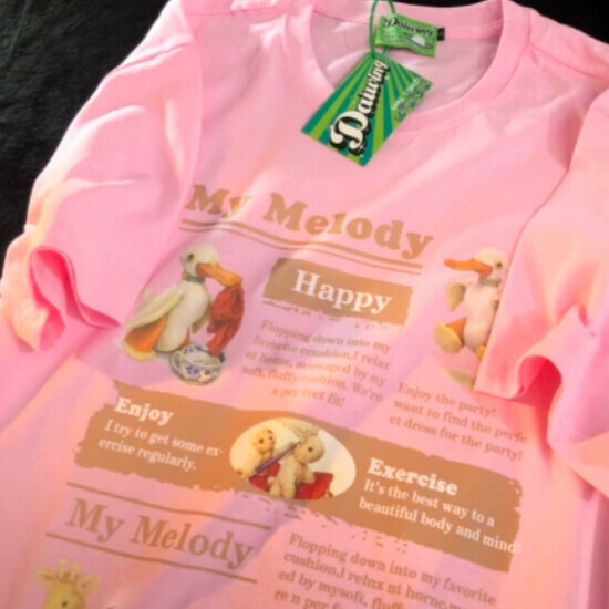 Hot selling cartoon half-sleeved cotton and linen short-sleeved T-shirt [pink] [S-XL size] (please contact customer service to confirm the delivery size after placing the order)