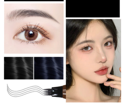 Hot selling 2 four-pronged eyebrow pencils, long-lasting, waterproof, sweat-proof, non-fading, non-fading, fine head (4#) (black)