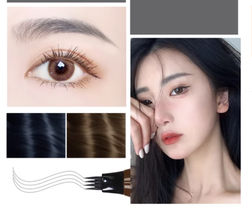Hot selling 2 four-pronged eyebrow pencils, long-lasting, waterproof, sweat-proof, non-fading, non-fading, fine head (3#) (grey brown)
