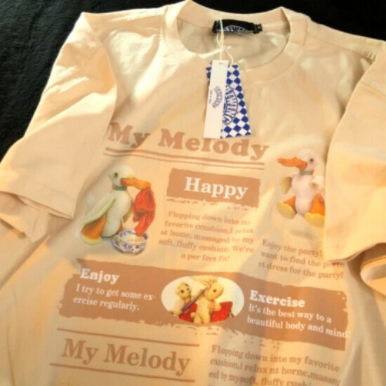 Hot selling cartoon half-sleeved cotton and linen short-sleeved T-shirt [Apricot] [S-XL size] (please contact customer service to confirm the delivery size after placing the order)