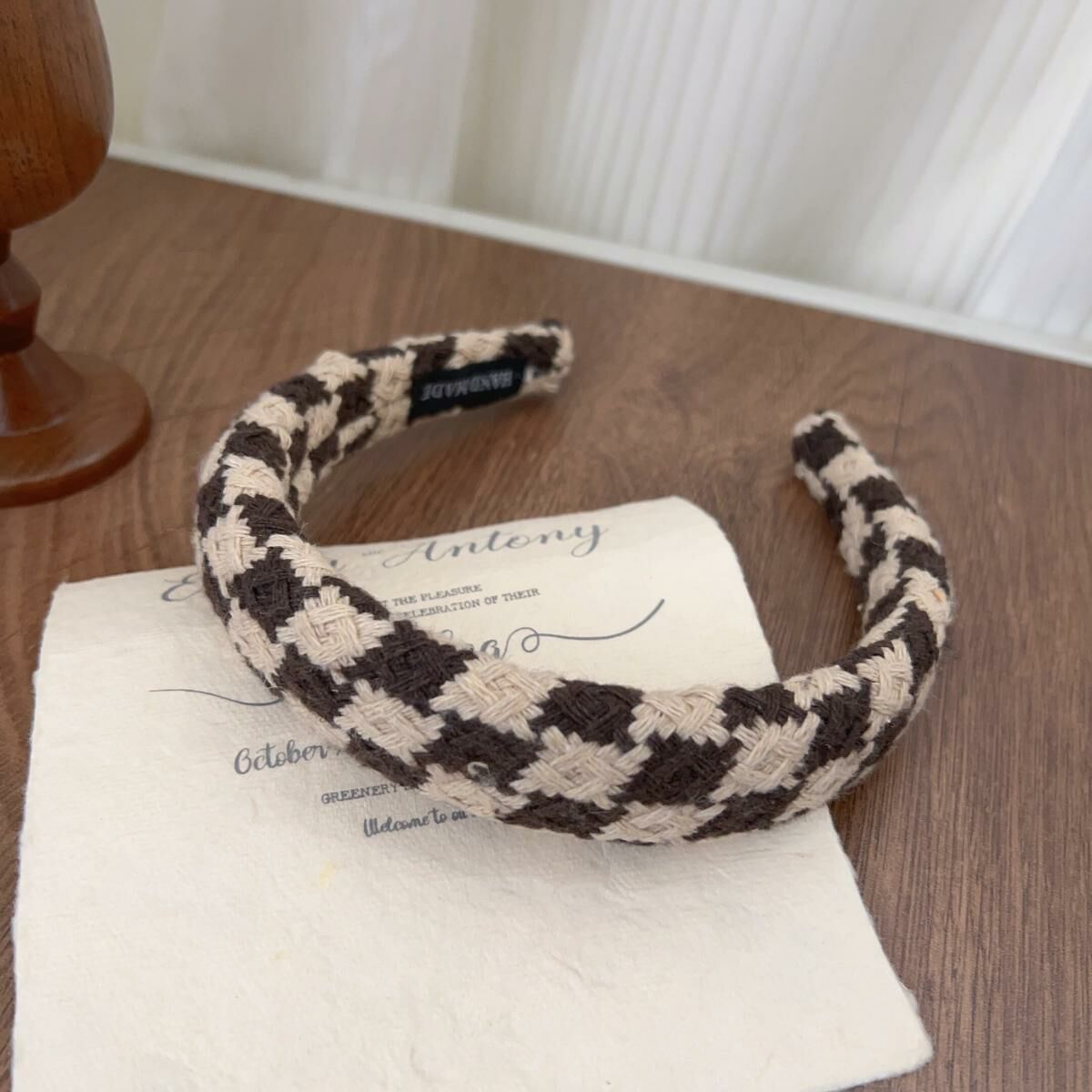 Hot Recommended Fashion Hairbands and Headbands (wool yarn, dark coffee and white plaid)