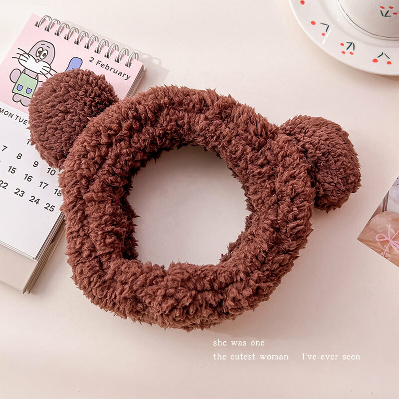 New cute plush face wash headband (panda ears-dark coffee)