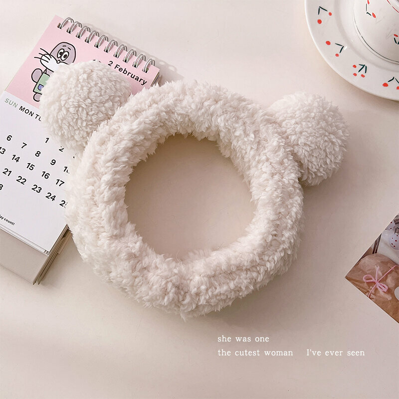 New cute plush face wash headband (panda ears-white)