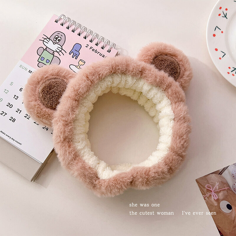 New cute plush face wash headband (little bear ears-light orange)