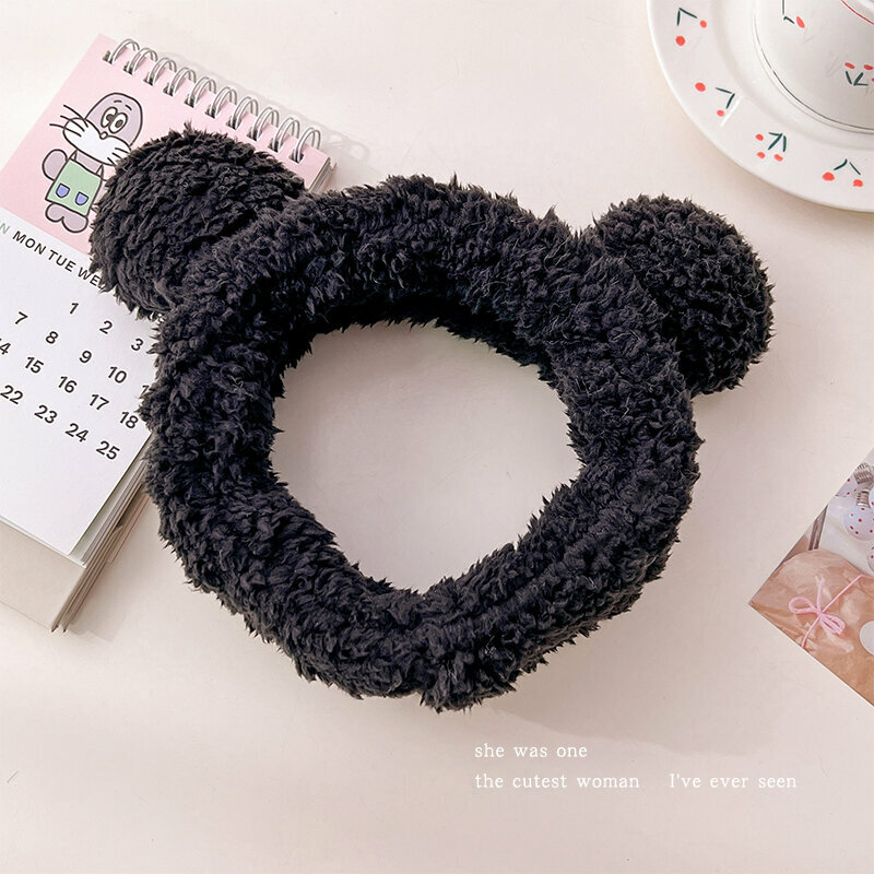 New cute plush face wash headband (panda ears-black)