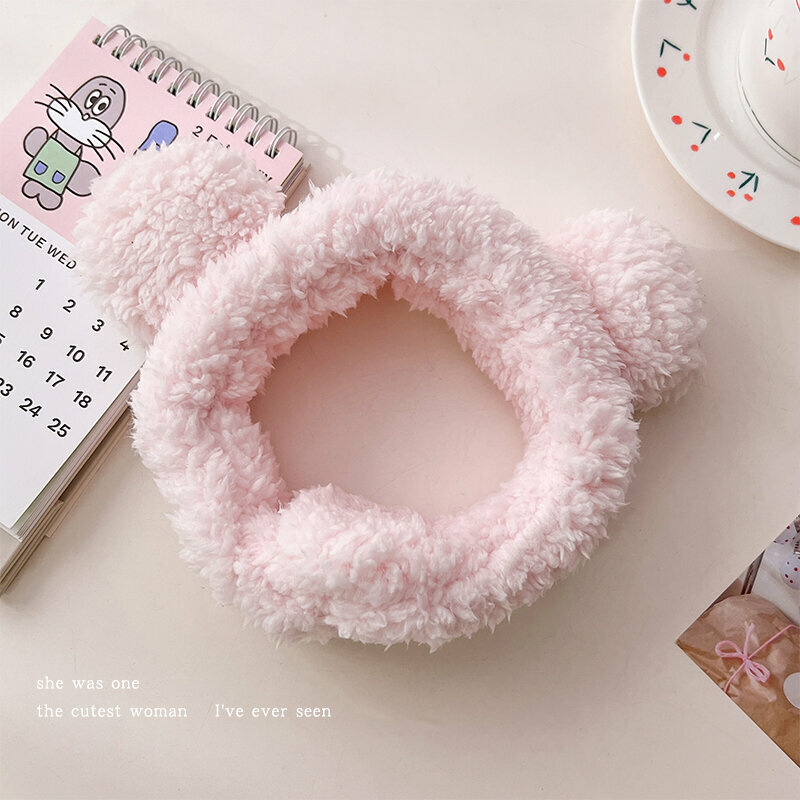 New cute plush face wash headband (panda ears-pink)