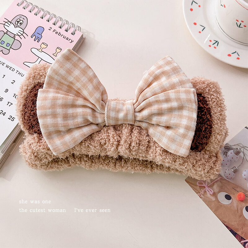 New cute plush face wash headband (cat ears - milk coffee)