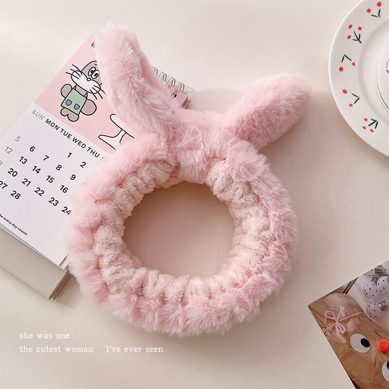 New cute plush face wash headband (rabbit ears-pink)