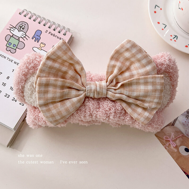 New cute plush face wash headband (cat ears-pink)