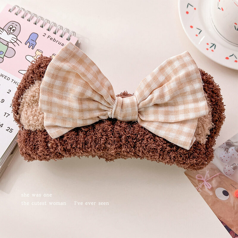 New cute plush face wash headband (cat ears-dark coffee)