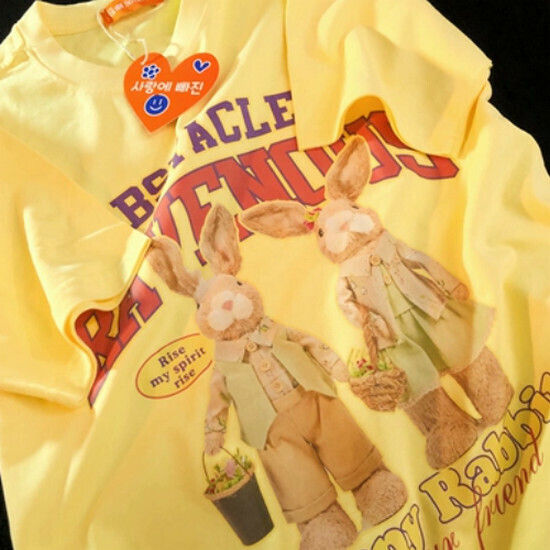 Hot Selling Bunny Retro Couple Short Sleeve T-Shirt [Yellow] [S-XL Size] (Please contact customer service to confirm the delivery size after placing the order)