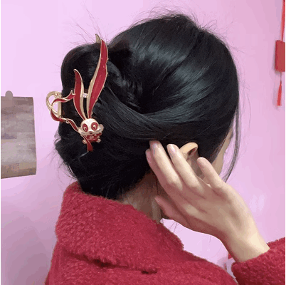 新款中國紅兔子抓夾 髮夾