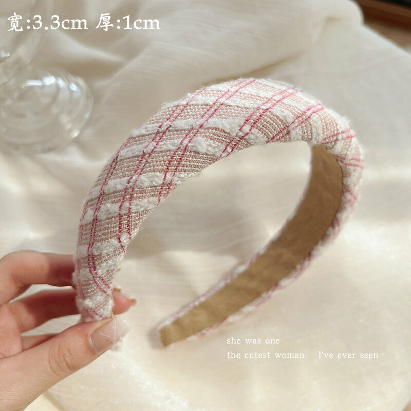 New fashion headband headband headband (pink red plaid - widened)