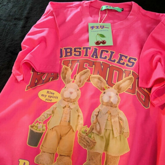 Hot Selling Bunny Retro Couple Short Sleeve T-Shirt [Rose Red] [S-XL Size] (Please contact customer service to confirm the delivery size after placing the order)