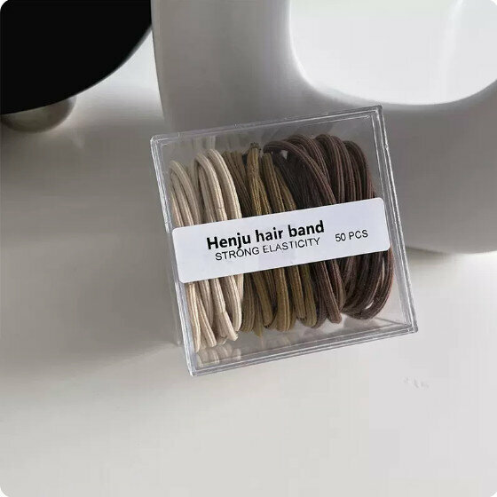Hot push high elastic hair band, rubber band, hair rope and headband (coffee color basic style, 50 pieces)