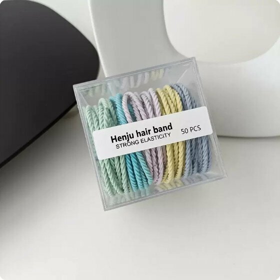 Hot push high elastic hair band, elastic hair band and headband (50 pieces of ice cream colored threads)