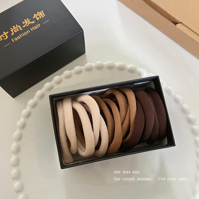 Hot push high elastic hair band, rubber band, hair rope and headband (15 pieces in coffee color)