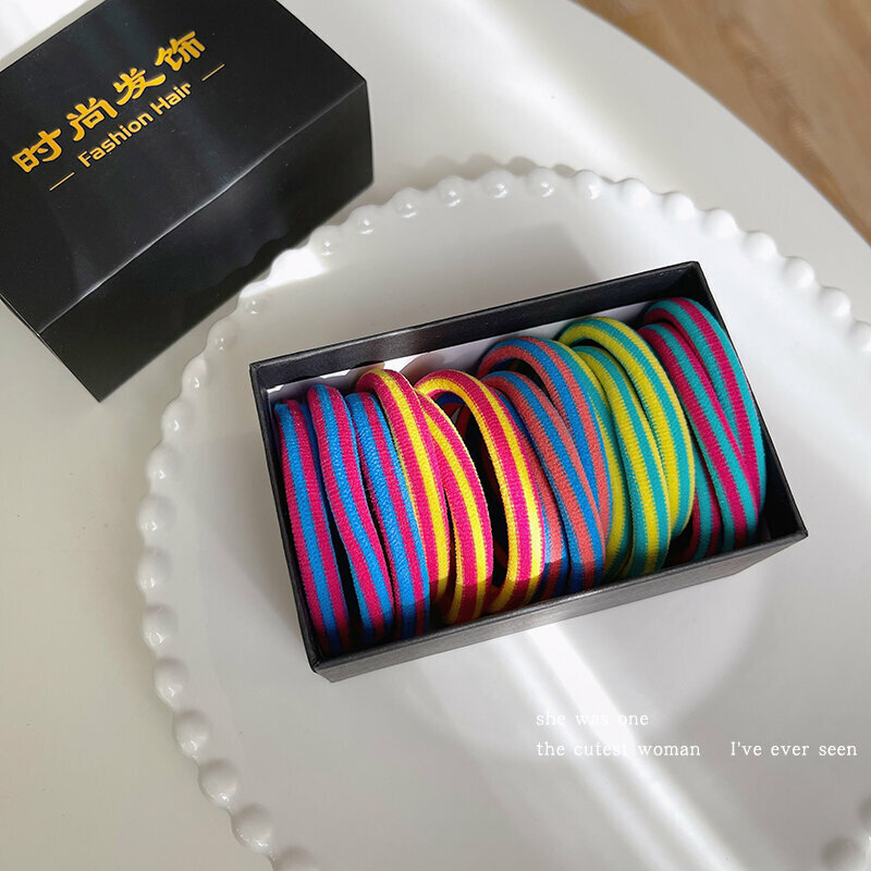 Hot push high elastic hair band, rubber band, hair rope and headband (mixed color striped style, 15 pcs)